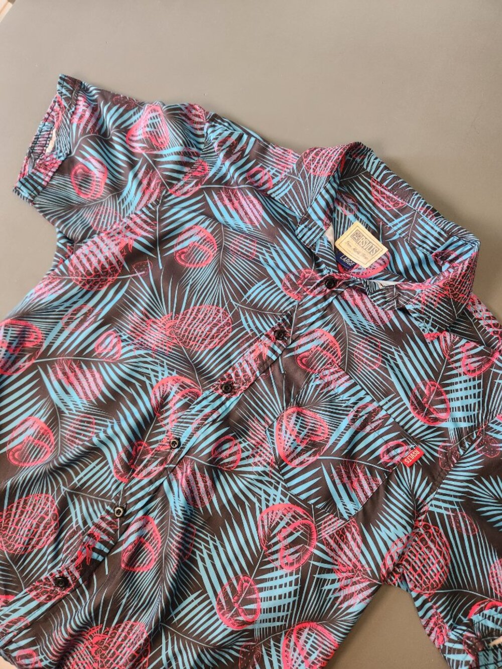 RSVLTS Miami Vice Kunuflex Men's Short Sleeve Button Down Shirt Large Pineapple